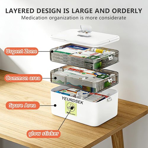3-Tier Medicine Organizer by [Brand Name] - Portable Medical Cabinet with Handle & Snap Locks | Removable 6-Compartment Pill Storage for Home & Travel