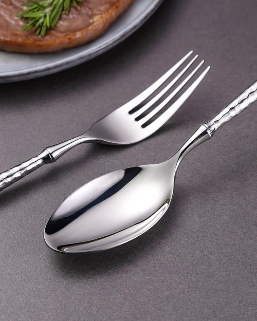Lemeya 20-Piece Hammered Silverware Set,18/10 Stainless Steel Forging Heavy Duty Cutlery Set for 4, Luxury Unique Flatware Set,Spoons and Forks Set,Mirror Polished,Dishwasher Safe