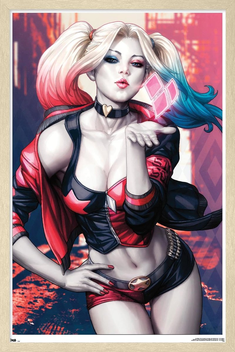DC Comics Harley Quinn - Kiss Wall Poster, 22.4L" x 14.7W", Blonde Framed Version