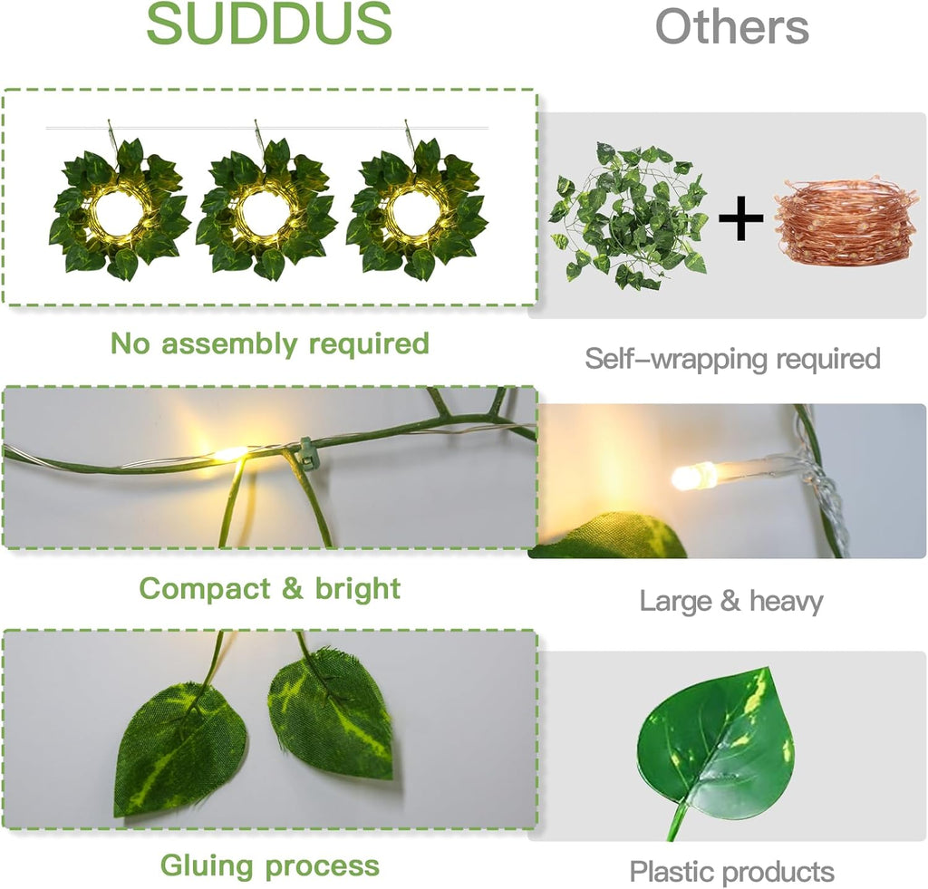 Suddus Vines with Lights - 200 LED Fairy String Lights with Remote | 6.5ft x 6.5ft for Indoor/Outdoor Decor
