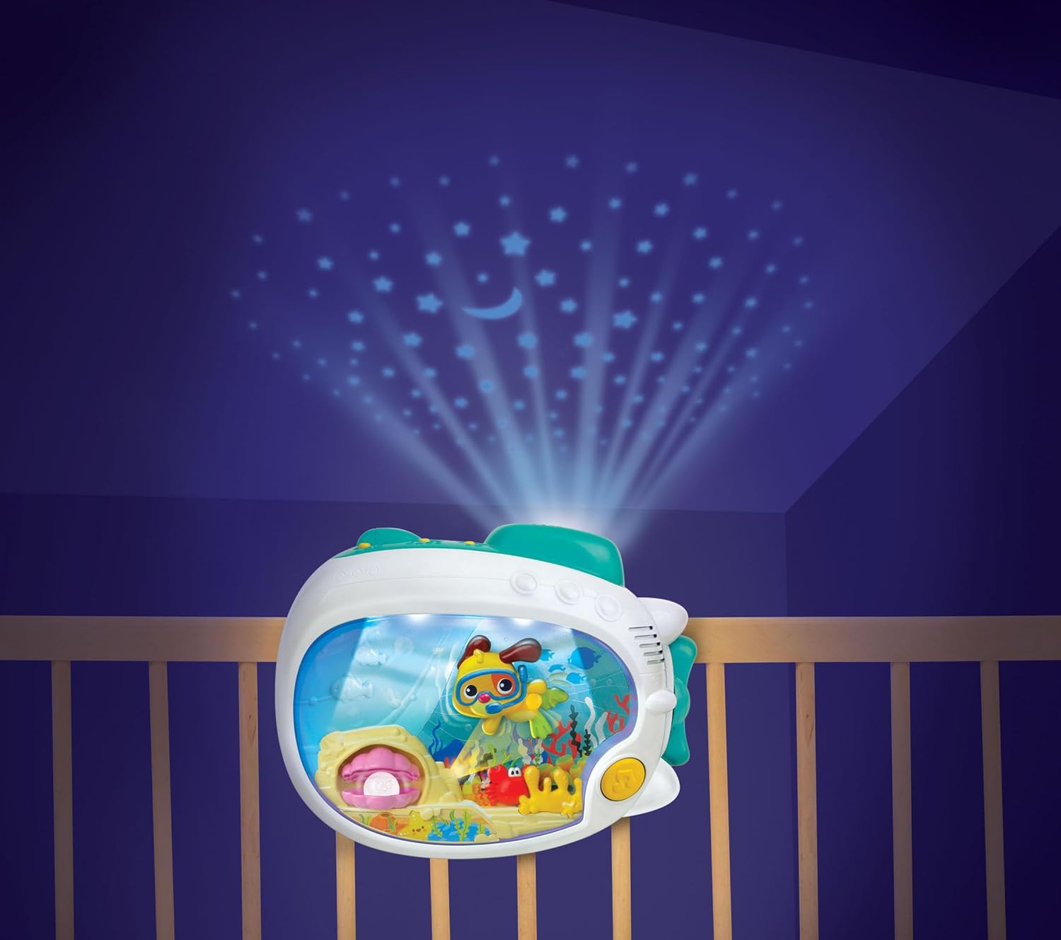 Winfun 3-in-1 Soothing Seas Nightlight - Musical Projector with Calming Lullabies for Babies | Crib or Tabletop Attachment