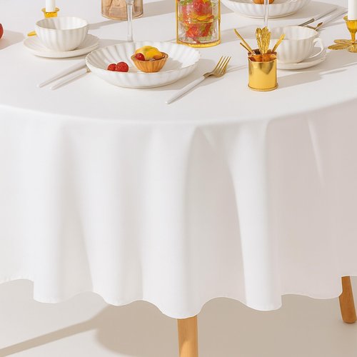 Wealuxe [2 Pack] White Round Tablecloths 90 Inch [Perfect Size for 30-60 Inch Tables] 200 GSM Premium Quality Textured Washable Polyester Fabric 90" Table Cloth White