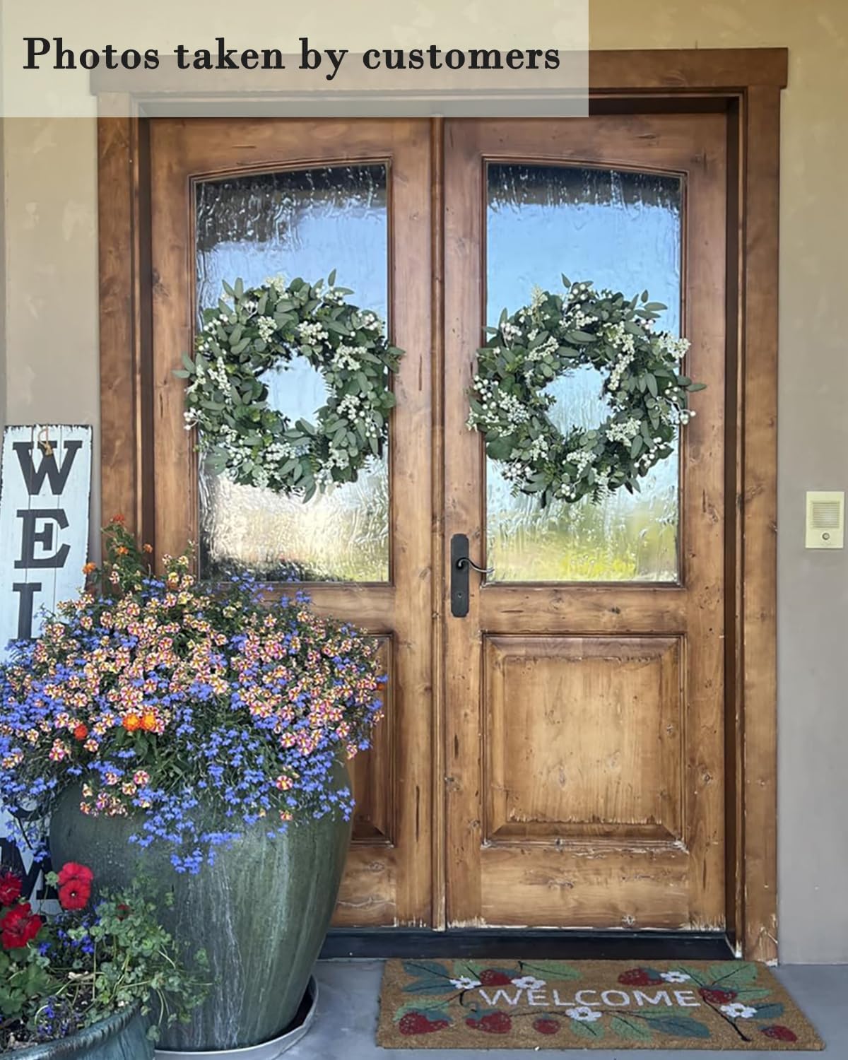 Vlorart Green Eucalyptus Leaf Wreath - 24-26 Inch Artificial Spring & Summer Decor for Front Door | Year-Round Farmhouse Style