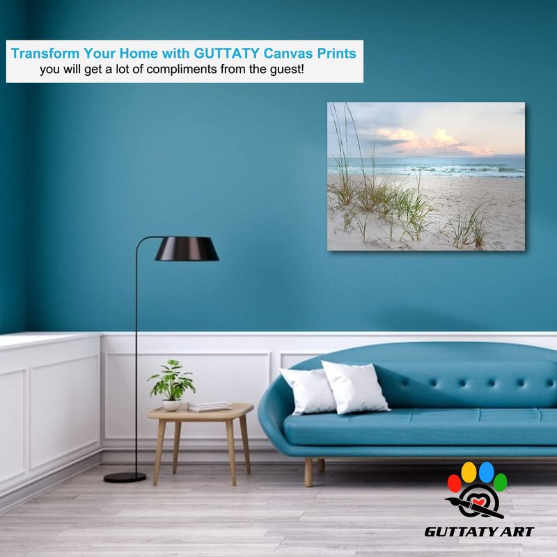GUTTATY Beach Canvas Wall Art, Ocean Pictures Coastal Art Painting for Living Room Wall Decoration, Sea Poster Seascape Art Framed Canvas Print for Room Home Office Wall Decor (18x24 Inches)