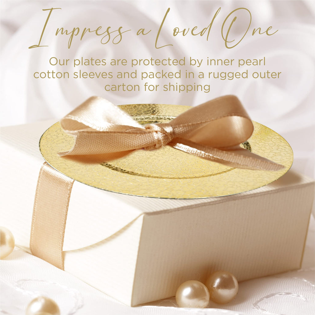 HAIYUEDOREE Gold Charger Plates, Set of 24 Plate Chargers for Dinner Plates – Round Plastic Table Chargers with Electroplating for Table Decor, Wedding Decor and Cocktail Parties [Gravel]…