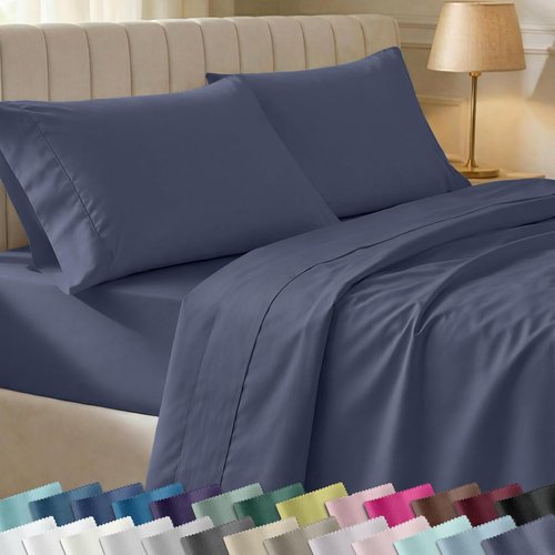 California Design Den King Size Sheet Set - Soft 400 Thread Count 100% Cotton, Deep Pocket | Indigo Dusty Blue