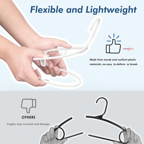 HOUSE DAY White Plastic Hangers - 16 Pack Non-Slip Coat Hangers for Space-Saving Closet Organization