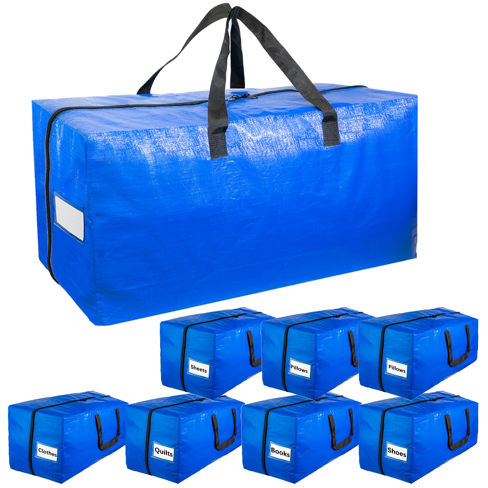 Extra Large Moving Bags with Strong Handles, 8 Pack Heavy Duty Storage Bags with Smooth Zipper, Oversized Storage Tote for Clothes Moving Supplies Dorm Essentials Household Containers
