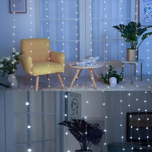 HOME LIGHTING 300 LED Window Curtain String Lights - 8 Modes, USB Powered, Waterproof for Christmas & Party Decor