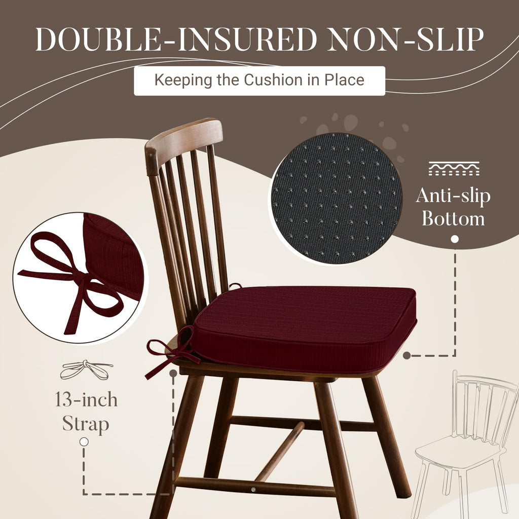 Basic Beyond Chair Cushions for Dining Chairs 4 Pack, D-Shaped Kitchen Chair Cushions with Ties Set of 4, 2.5" Thick Seat Cushions for Dining Room/Kitchen Chairs, 17" x 16", Burgundy