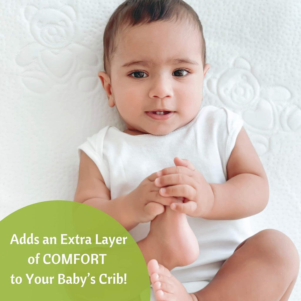 Vesta Baby Crib Mattress Protector - Noiseless Waterproof Pad Cover | Soft Jacquard Bamboo Rayon Fitted Sheet - 52” x 28”