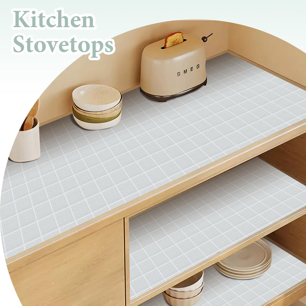 Drawer and Shelf Liner for Kitchen Cabinet: 12 in X 20 Ft Non Slip Waterproof Shelf Paper Non Adhesive Refrigerator Liners Light Gray Grid Easy Liners for Bathroom