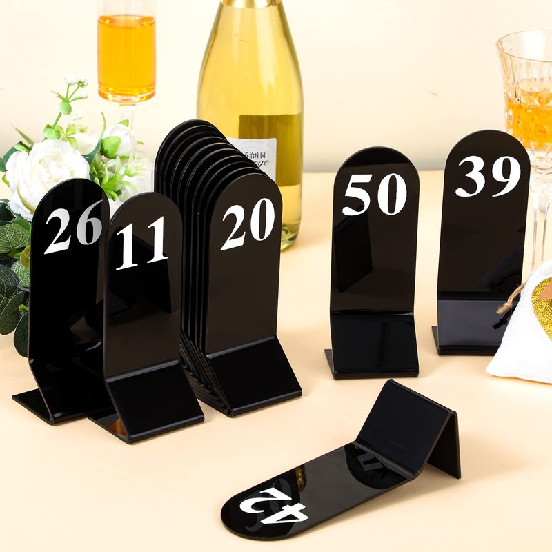 Remerry 50 Pcs Table Numbers 1-50 Acrylic Double Sided Number Cards for Restaurant Acrylic Tent Table Holders Tent Cards Wedding 2.36 x 6.3 Inch (White)