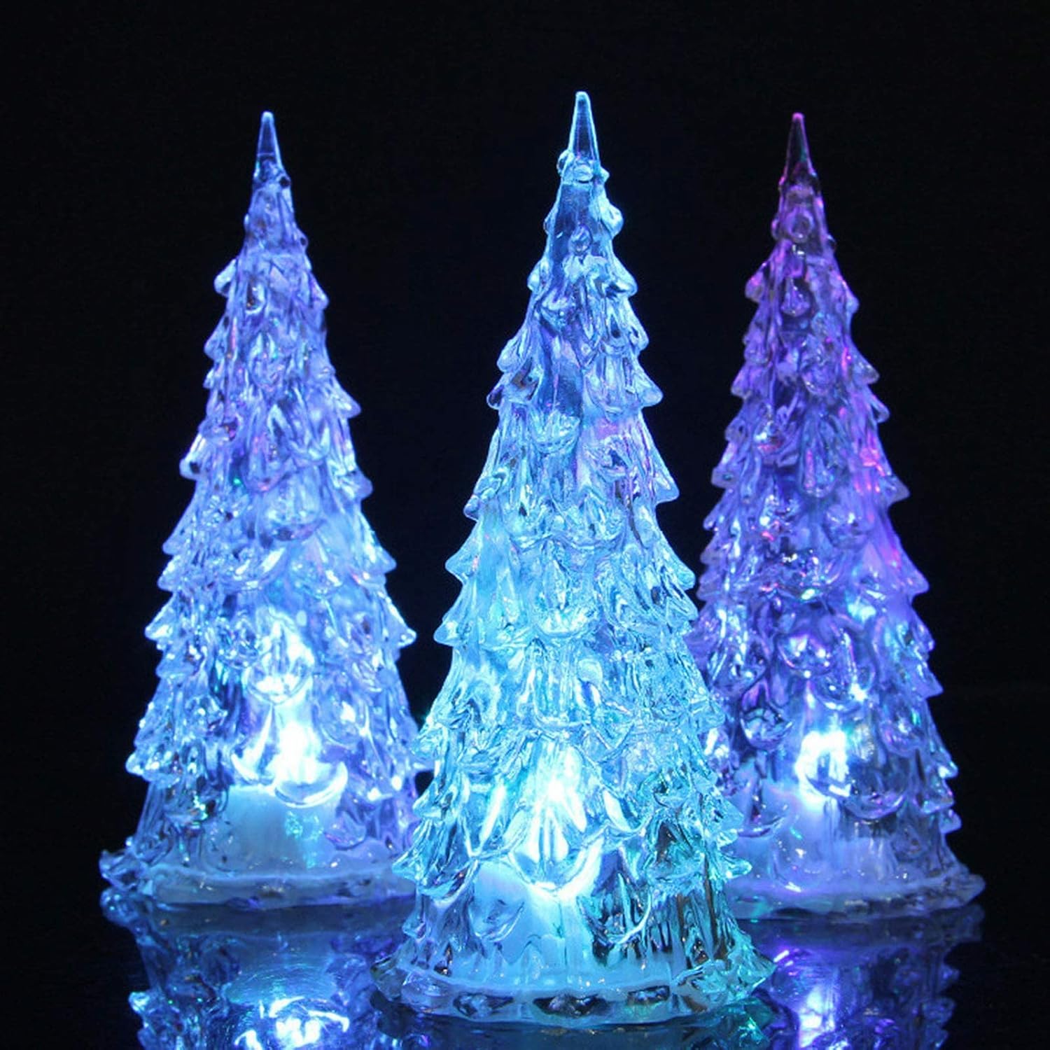 Skiennix Acrylic Christmas Tree Lamp - Enchanted 7-Color Changing Lights | Mini 5 x 2 Inch Table Decor (3 Pack)