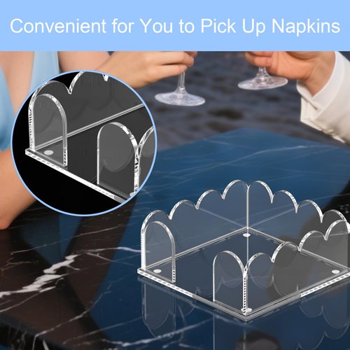 YAGELI Acrylic Napkin Holder for Cocktails – Clear Scalloped Tray and Dispenser for Kitchen, Dining, Bar – Organizes Flat Paper Towels & Disposable Napkins for Weddings, Home, Hotel（5.9x5.9in)