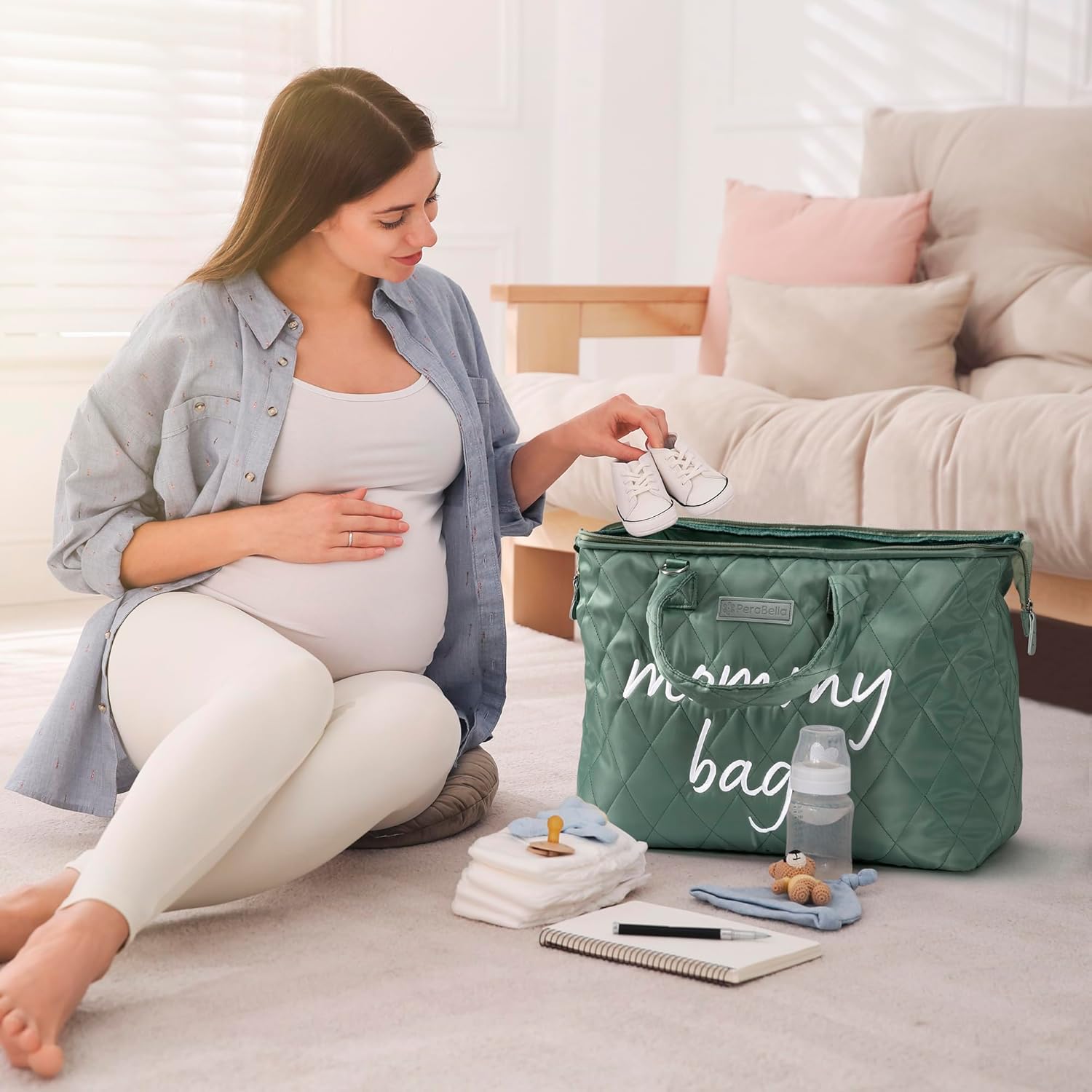 PeraBella Mommy Bag - Stylish Hospital Bag for Labor & Delivery | Maternity Diaper Bag - Green