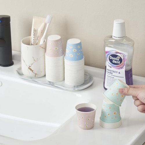 Tamone 600 Pack 3 oz Paper Cups, Small Bathroom Cups, Disposable Cups, Mini Paper Cups Daisy Design Pink, Blue, Mouthwash Cups for Party, Picnic, BBQ, Travel, Home and Event