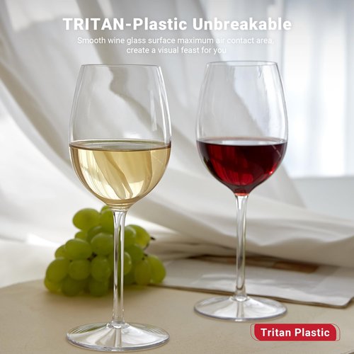 HAHASHOW Unbreakable Stemmed Wine Glasses - 100% Tritan Plastic, Dishwasher Safe for Red & White Wine Glass 530ML - Set of 6, Perfect for Camps and Parties