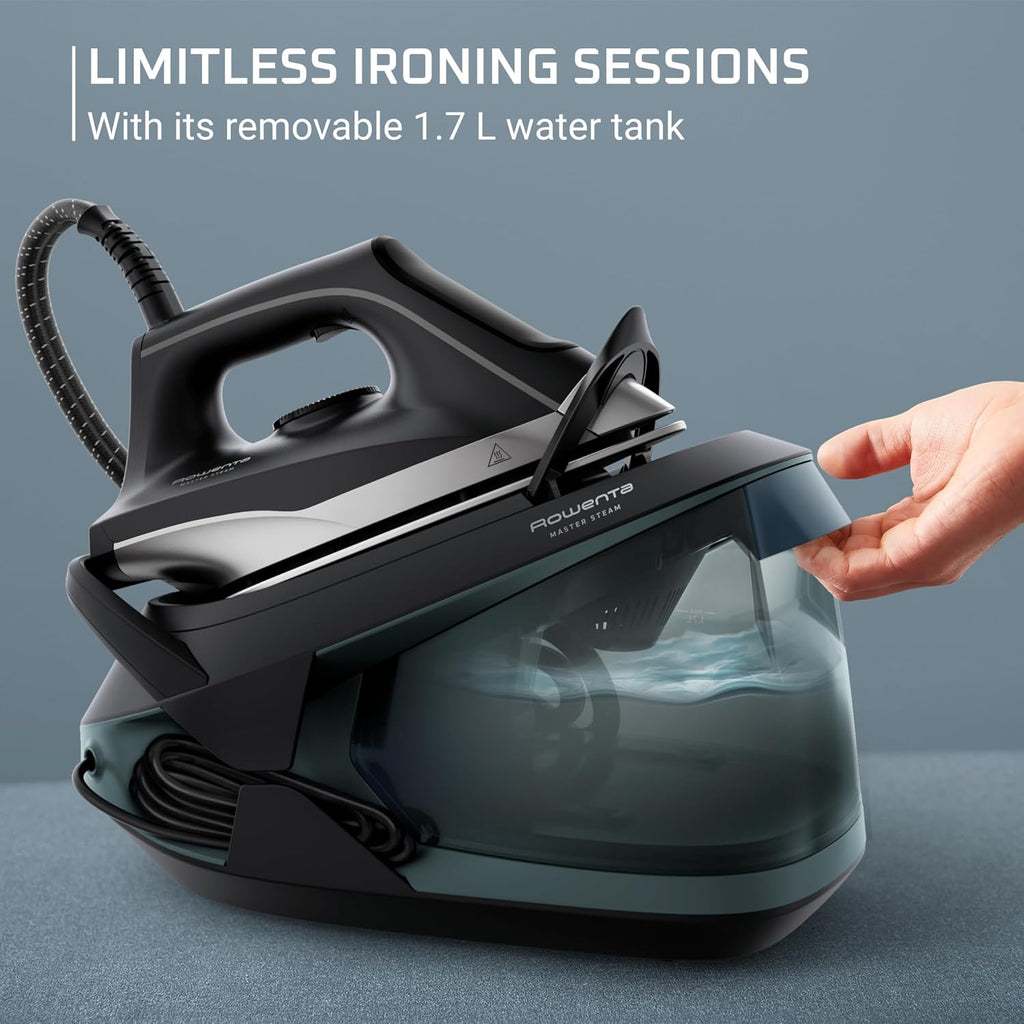 Rowenta Iron Steamer - Professional Steam Station with Stainless Steel Soleplate | 1750 Watts, 57 Oz, Black/Green