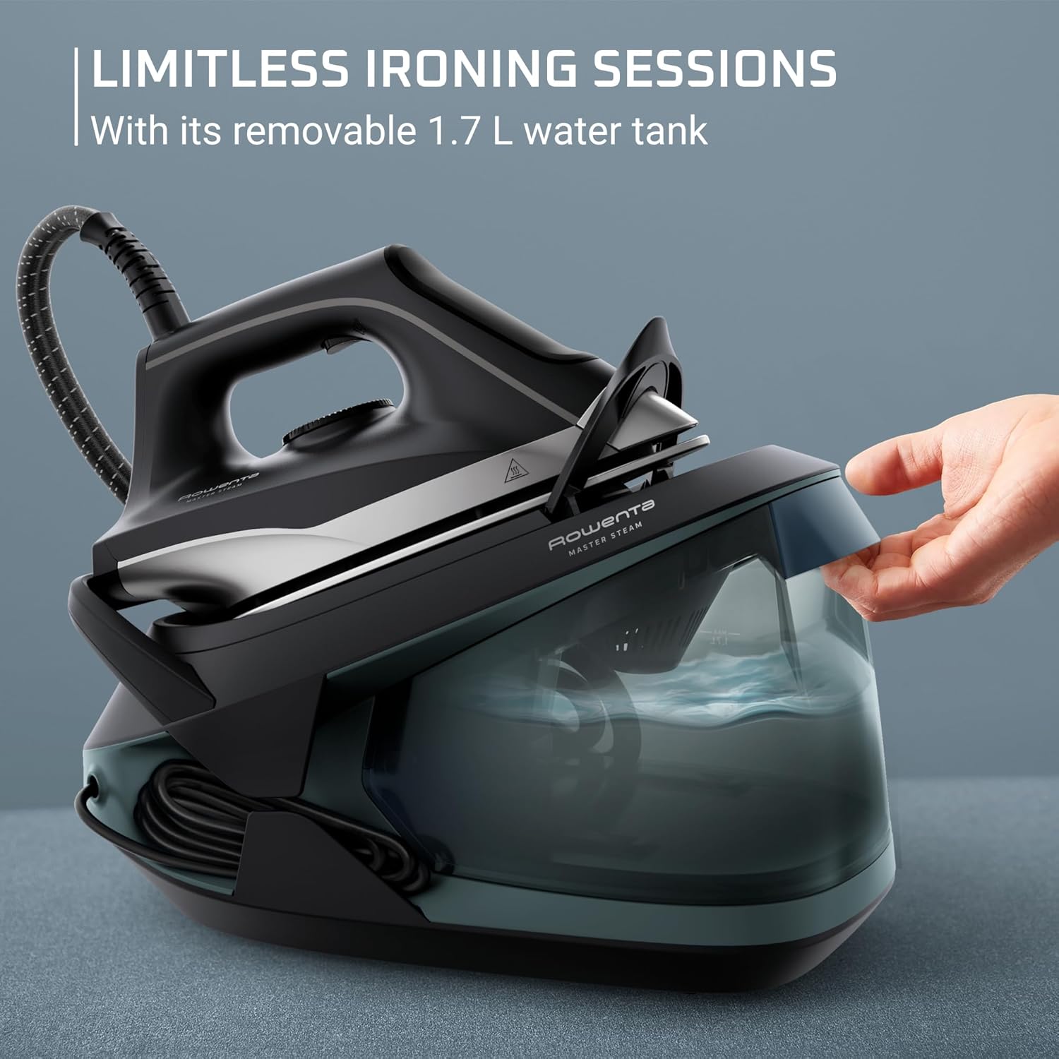 Rowenta Iron Steamer - Professional Steam Station with Stainless Steel Soleplate | 1750 Watts, 57 Oz, Black/Green