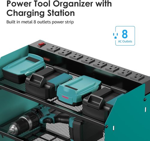 CCCEI Modular Power Tool Organizer - Wall Mount Charging Station & Heavy Duty Storage Shelf | Navy Blue, 2 Pack