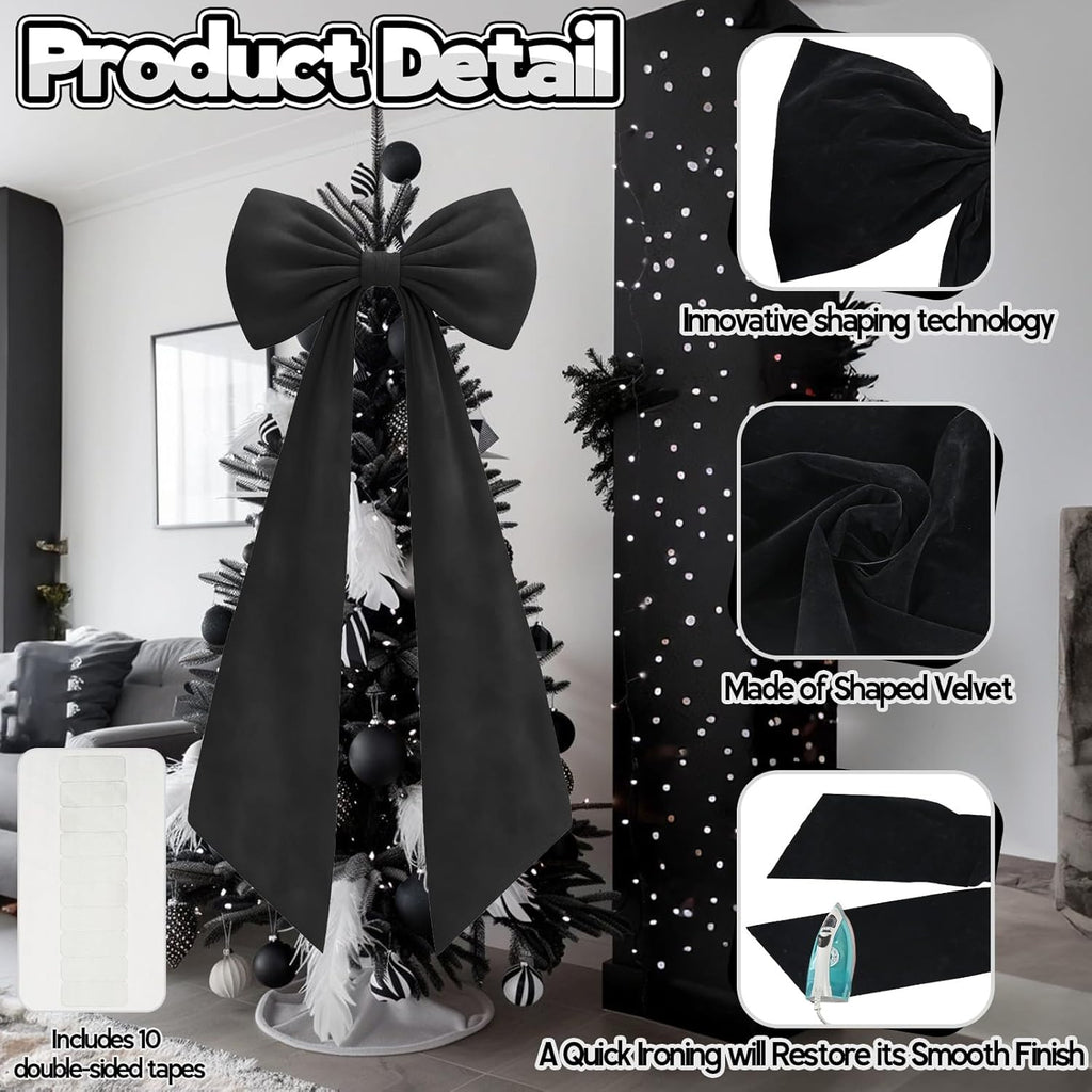 Skiennix Black Velvet Bow Decor - 50 x 20 Inches Large Party Decoration for Weddings & Birthdays