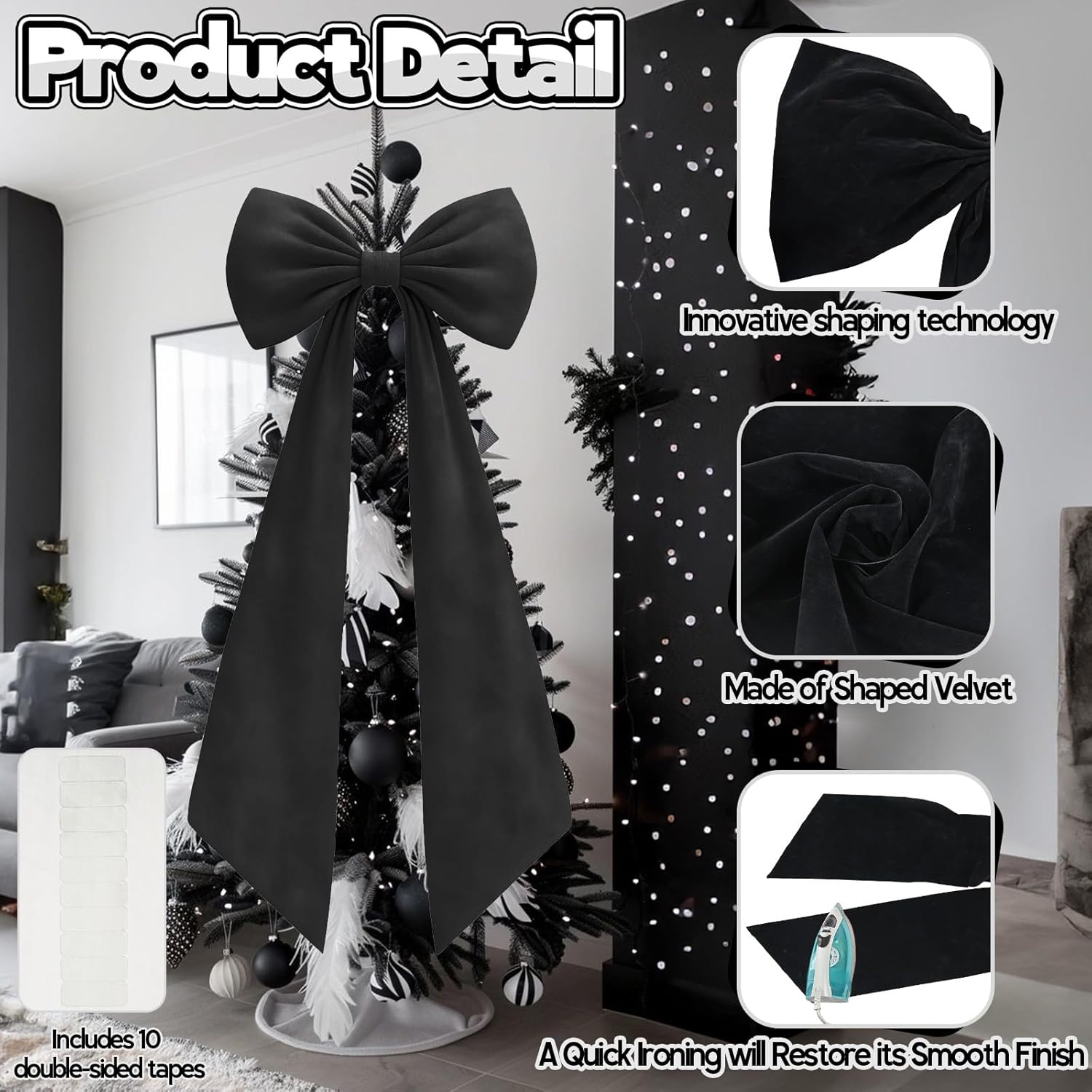 Skiennix Black Velvet Bow Decor - 50 x 20 Inches Large Party Decoration for Weddings & Birthdays