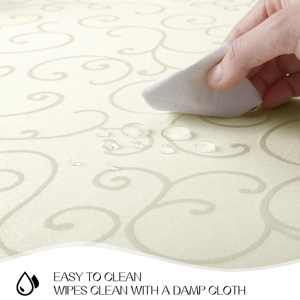 Romanstile Jacquard Rectangle Tablecloth, Waterproof Elegant Damask Curly Floral Pattern Table Cloth, Washable Decorative Polyester Table Cover for Kitchen/Dining/Parties - Ivory/Cream, 60 x 104 Inch