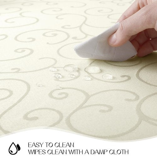 Romanstile Jacquard Rectangle Tablecloth, Waterproof Elegant Damask Curly Floral Pattern Table Cloth, Washable Decorative Polyester Table Cover for Kitchen/Dining/Parties - Ivory/Cream, 60 x 84 Inch
