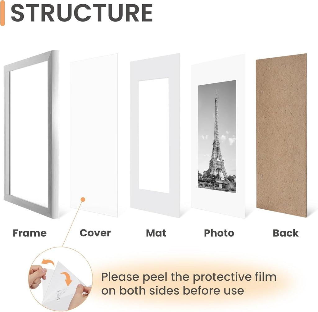 Upsimples 11x14 Picture Frame Set of 5 - Display 8x10 or 11x14 Photos | Stylish Silver Wall Gallery Frames