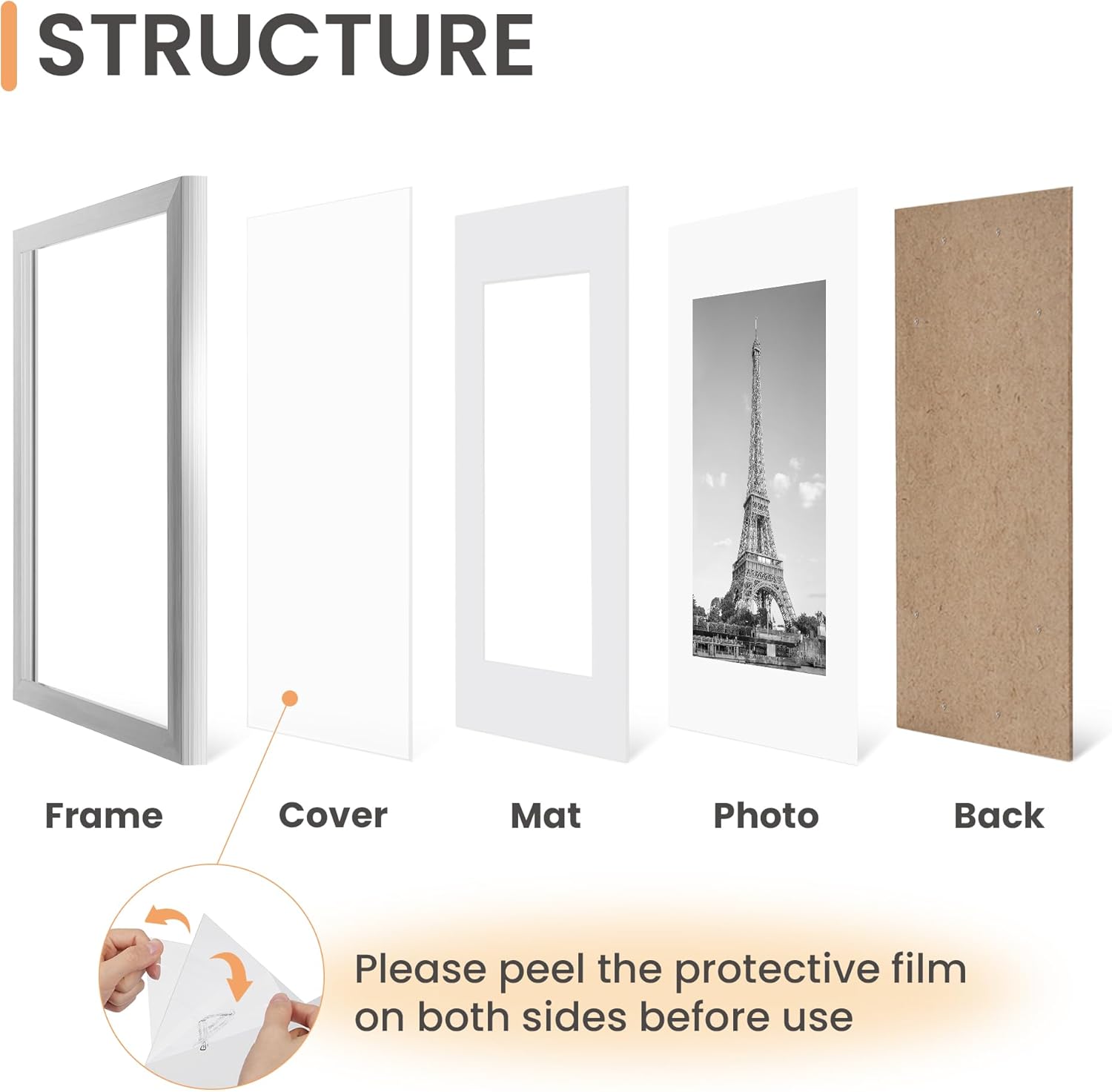 Upsimples 11x14 Picture Frame Set of 5 - Display 8x10 or 11x14 Photos | Stylish Silver Wall Gallery Frames