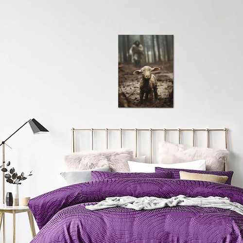 FOSMXA Jesus & Lamb Canvas Wall Art - Inspirational Christian Decor for Bedroom & Living Room | 12x16 Inch