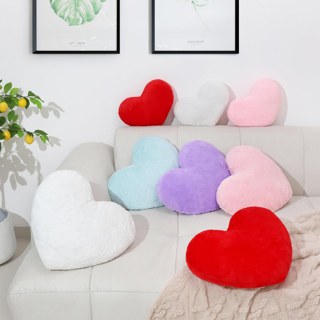 Mepherl Red Heart Pillow,Soft Heart Shaped Pillow with Faux Rabbit Fur for Bed Sofa Couch Home Decor,Cute Heart Shaped Throw Pillows for Girls Women Valentine (mini - 12.9" x 9.8")