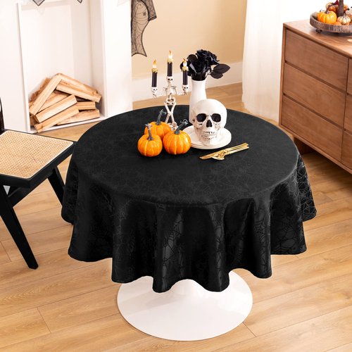 joybest Halloween Round Tablecloth - 70 Inch Black Spider Web Table Cloth Spillproof Fabric Table Cover for Dining Party, Halloween Decorations