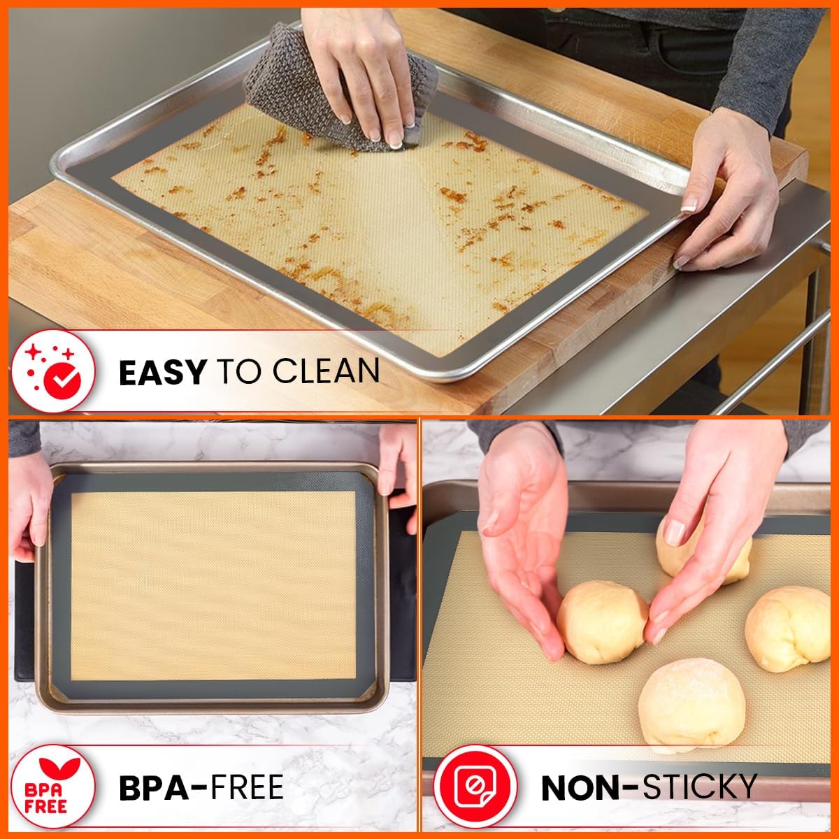 Skiennix Silicone Baking Mats - Non-Stick, Reusable 4-Pack for Oven | Heavy-Duty Half Sheet for Macarons & Pastries