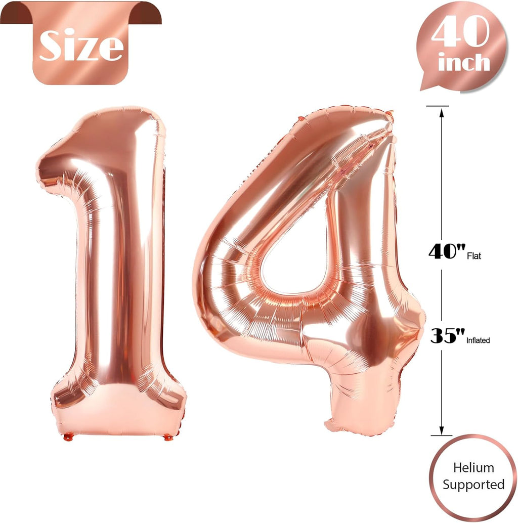 Rose Gold Number 14 Balloon - 40 Inch Birthday Decoration for 14th Birthday Parties
