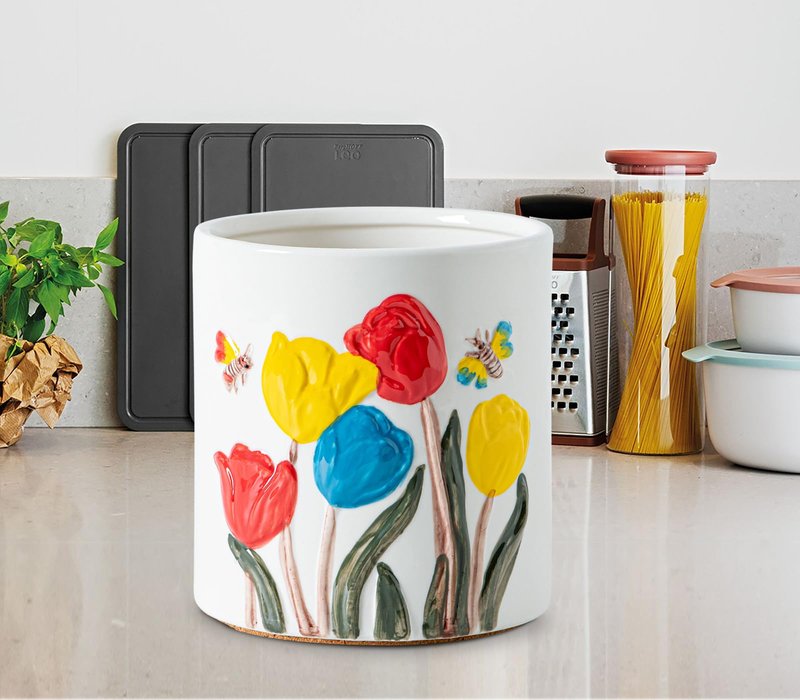 GABROC Tulip Ceramic Kitchen Utensil Holder White