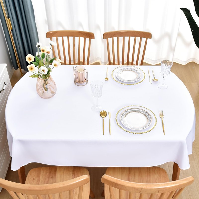 Nacuci Oval Tablecloth 60x102 Inch Polyester Fabric Table Cloth Solid White Heavy Duty Table Cover Washable for Dining Home Party