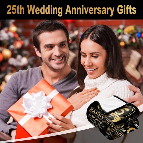 Yomaisky 25th Anniversary Blanket Gifts Gift for 25th Silver Wedding Anniversary 25 Years of Marriage Gifts for Mom Wife Dad Husband Friends Grandparents Throw Blankets 60Lx50W Inch Gold