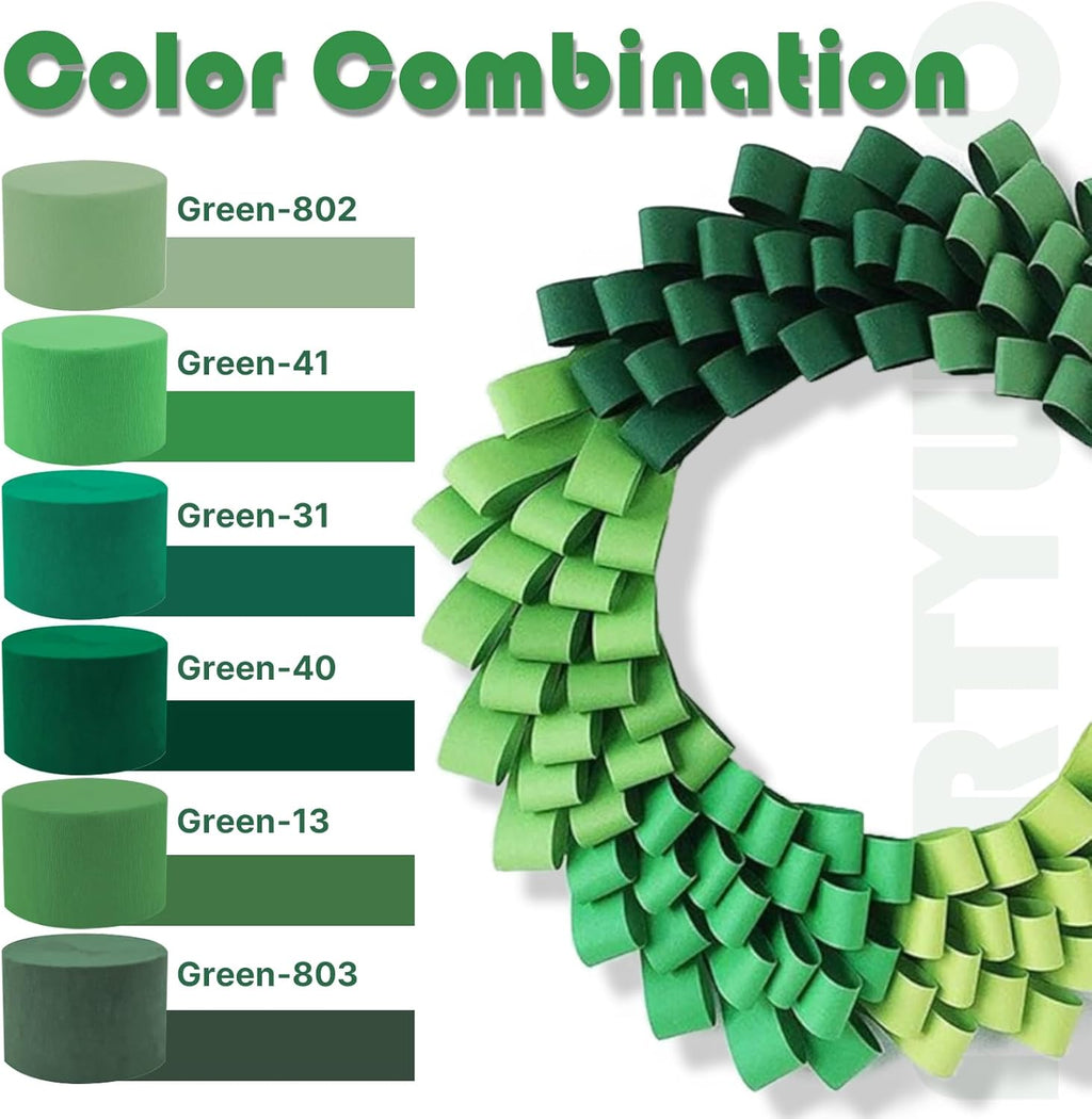 PartyWoo Crepe Paper Streamers - Sage Green & Eucalyptus | 4 Pcs, 328 Ft for Birthday & Baby Shower Decor