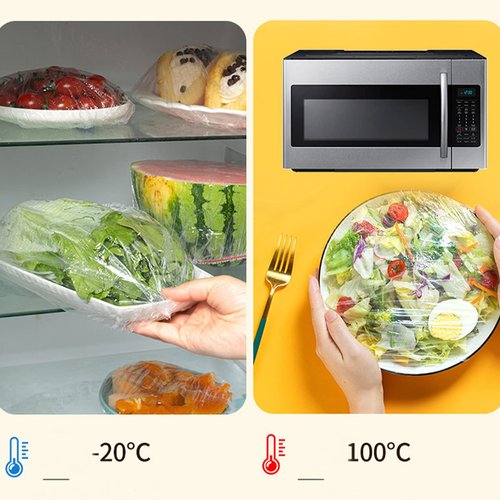 200PCS Plastic Bowl Covers Reusable, Thicken Food Covers Elastic Bowl Covers for Bread Proofing, Picnic Leftover Covers Stretch Plastic Cover Food for Family Outdoor Picnic