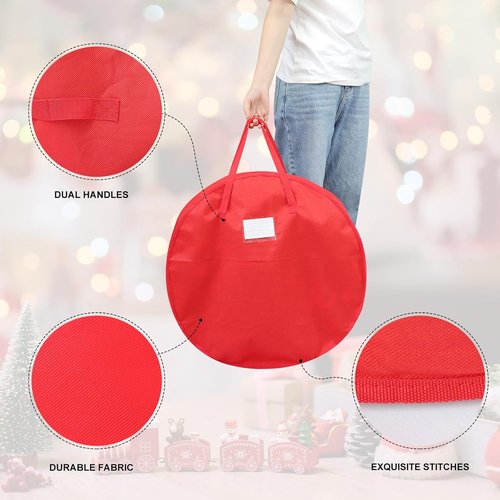 Demao Christmas Wreath Storage Bag - 24 Inch Pack of 2 | Holiday Garland Organizer with Labels & Handles