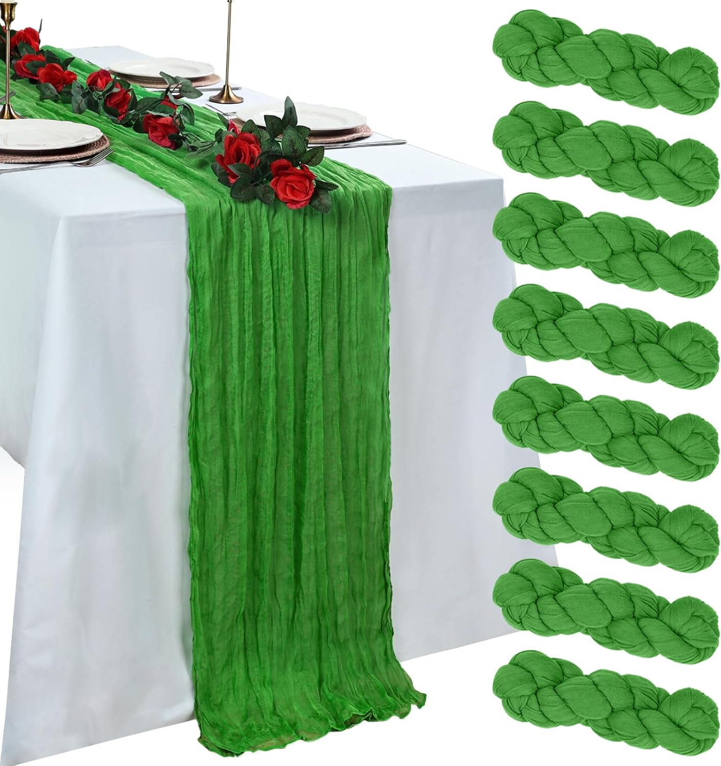 Skiennix 10ft Green Cheesecloth Table Runner - Rustic Sheer for Easter & Spring Celebrations