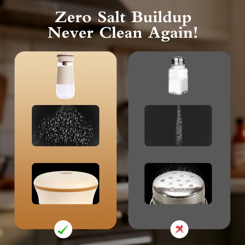 LAKUMIQI 2-in-1 Salt Shaker, Glass Salt and Pepper Shakers Set with 1g Measuring Spoon, 2PCS Salt Pepper Containers Farmhouse Cute Salt Shakers for Kitchen, Easy Filling