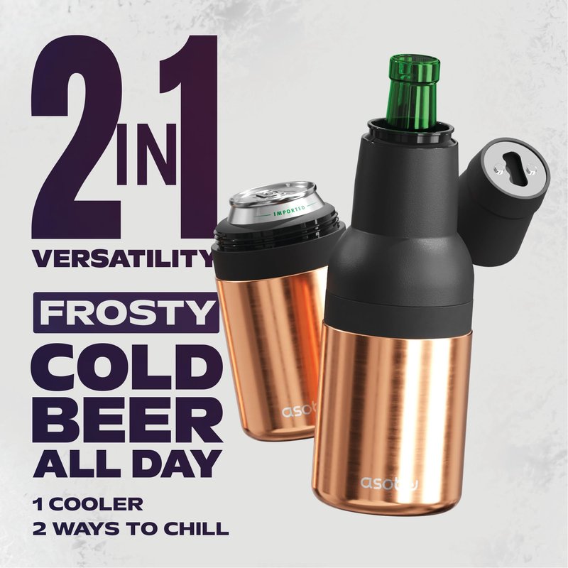 Asobu Frosty Beer Holder 2 Go Vacuum Insulated Double Walled Stainless Steel Beer Can and Bottle Cooler with Beer Opener, Bpa Free, Fits Standard 12oz Bottles & Cans, Gift for Beer Lovers