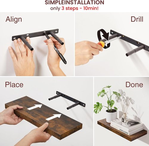 BAYKA Floating Wall Shelves - Rustic Wood Design for Home Decor | 15.7in, Set of 4, 22lbs Capacity