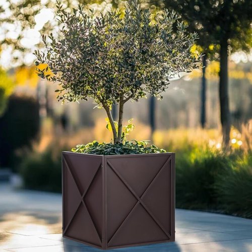 BAYN Metal Square Planter Box - Modern Heavy-Duty Design with Drainage Holes | Brown, 17”x17”x18”