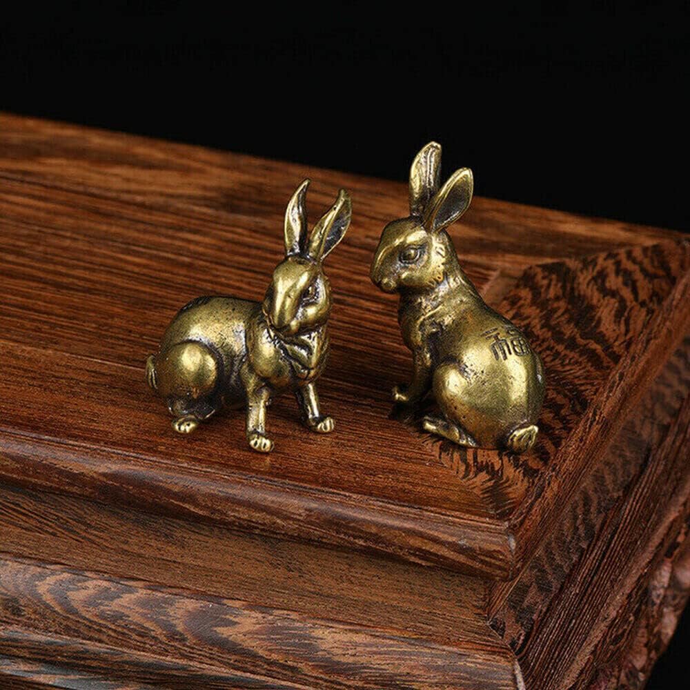 TEAMWILL Brass Rabbit Figurine Set - Charming Animal Statues for Home Decor | Small Size