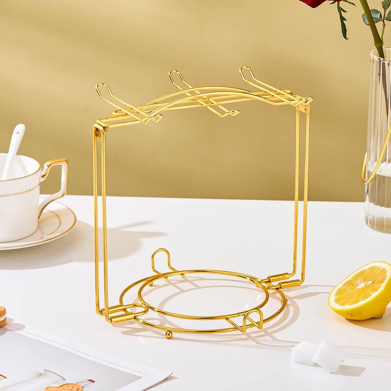 CHILDIKE Teacups and Saucers Display Stand, Tea Cup Holder, Metal Foldable Storage Rack for Espresso and Cappuccino Cup - Gold