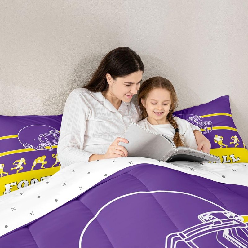 Erosebridal American Football Comforter Twin Size,Football Bedding Set for Kids Boys Girls,Purple Yellow Sports Comforter Sets,Football City Team Duvet Insert with 1 Pillowcase(Minnesota)